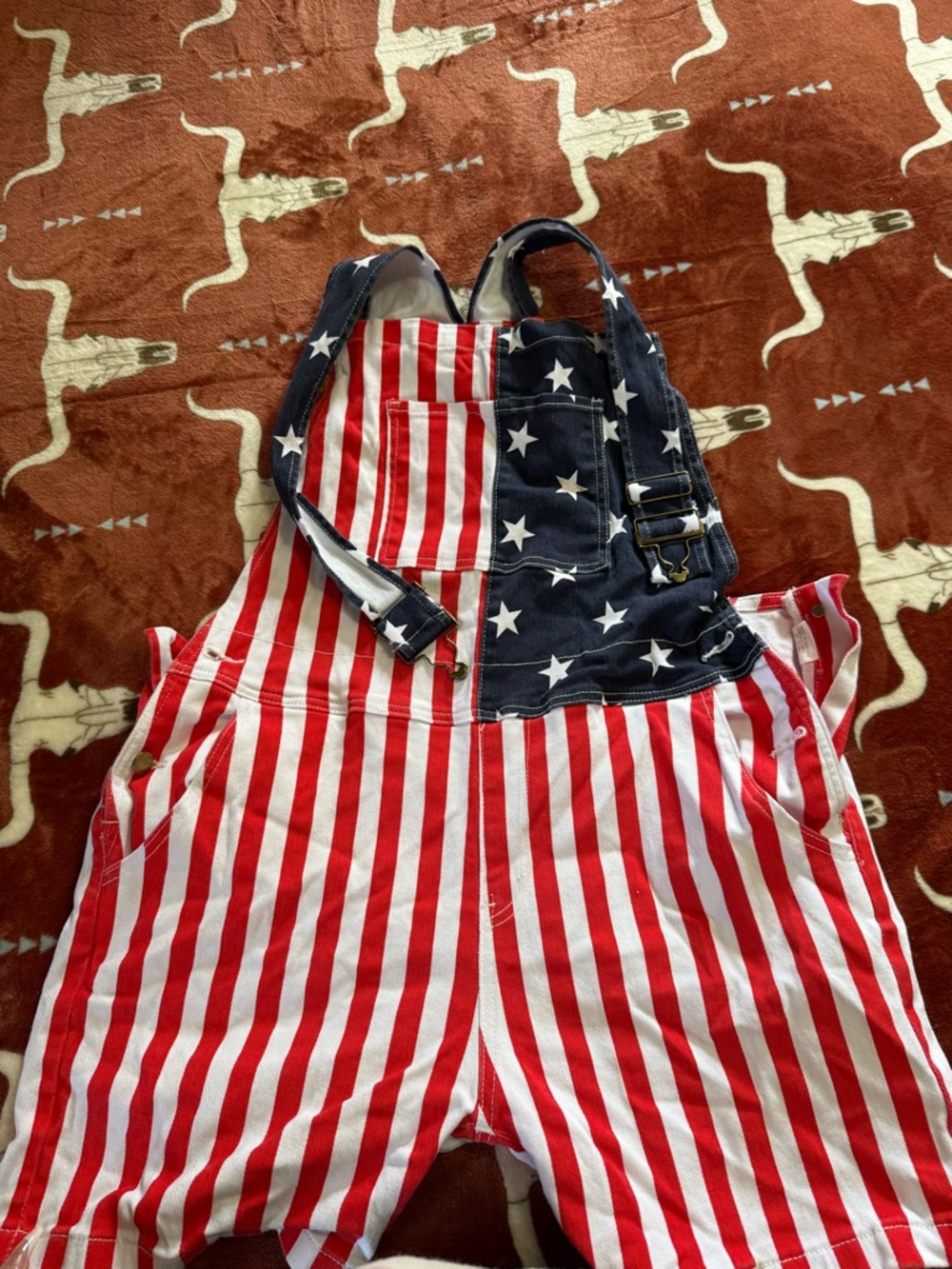 Red White & Blue Fourth of July Shortalls - Size M